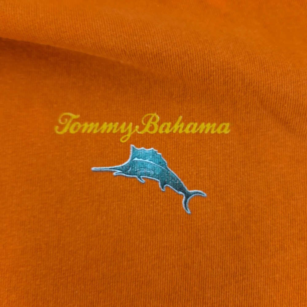 Tommy Bahama Shirt Mens Large Orange Rum Pa Pum Pum Graphic Short Sleeve Marlon - Picture 4 of 10